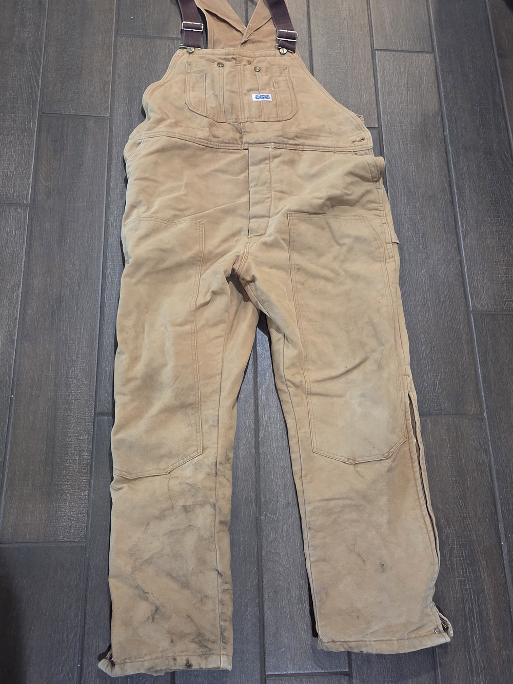 Vintage Big Smith Tan Canvas Work Bib Overalls With Lining